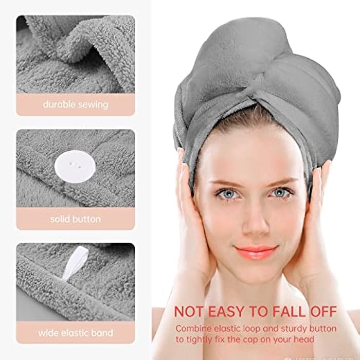 Microfiber Hair Towel, Turbans for Wet Hair, Magic Instant Dry Towel Curly Anti Frizz Wrap Women, Super Absorbent Long Thick 2 Pack, White+gray - Image 5